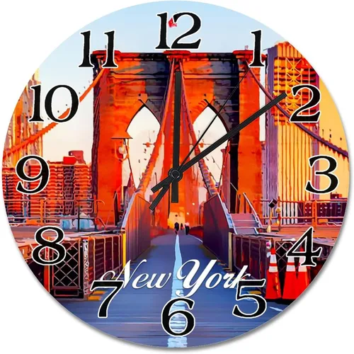 Miniatura 28 de Reloj de pared con paisaje urbano de Nueva York, Estados Unidos, reloj de pared grande de viaje, funciona con pilas, 9 pulgadas, silencioso
