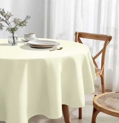 Miniatura 5 de HEIPINIUYE - Paquete de 2 manteles redondos de 84 pulgadas de plástico beige, manteles de mesa impermeables desechables para redondas, ideales