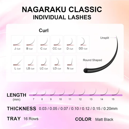 Miniatura 8 de NAGARAKU - Extensiones de pestañas, pestañas individuales, 0.10mm de rizo D, 7-15mm, bandeja mixta, clásica, negro mate, suave, natural, de visón