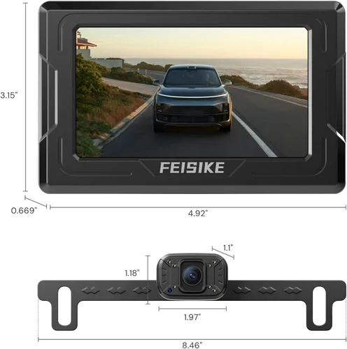 Miniatura 9 de FEISIKE Cámara de respaldo, visión nocturna IR 1080P con monitor, cámara de visión trasera plug-play fácil de instalar, gran angular de 150 grados