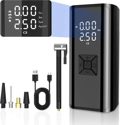 Bomba de aire portátil para neumáticos de automóvil con medidor de presión digital, inflador de neumáticos portátil inalámbrico de 150 PSI,