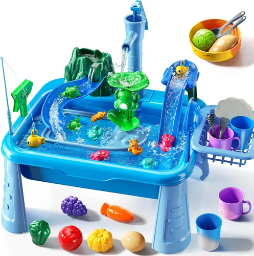 Miniatura 9 de Mesa de Agua para Niños Pequeños 1-3 - Fregadero de Juego para Niños con Bomba y Agua Corriente, Mesa de Agua para Niños de 4-8 Años