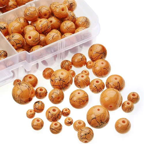 Miniatura 5 de RUBYCA 300 cuentas de vidrio sueltas de varios tamaños para la fabricación de joyas, naranja opaco, salpicaduras de pintura negra