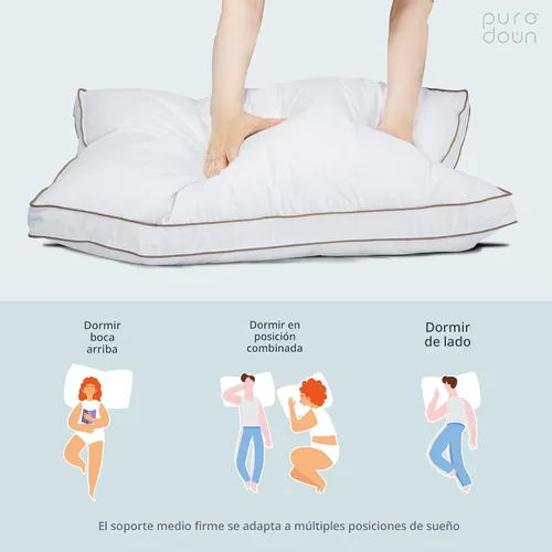 Miniatura 5 de puredown Almohadas de plumas de ganso y plumón, almohadas de lujo premium con funda 100% algodón, paquete de 2, tamaño estándar, 20 x 26 pulgadas