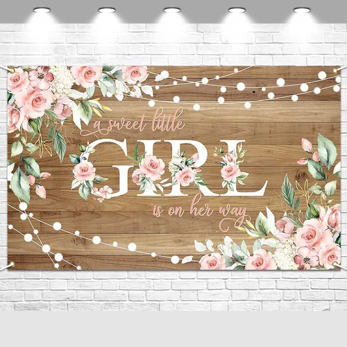 Avezano Cartel rústico para baby shower con texto en inglés "A Sweet Little Girl is on Her Way", decoración de fiesta de baby shower, pancarta