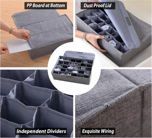 Miniatura 3 de AARAINBOW Organizador de almacenamiento para ropa interior, calcetines, corbatas, con tapas, organizador plegable de cajones de armario, 30 celdas