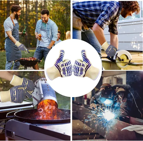 Miniatura 7 de Guantes de horno, guantes de parrilla resistentes al calor de 540 grados, guantes de silicona antideslizantes para superficies calientes con dedos