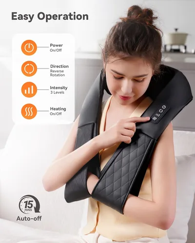Miniatura 4 de Masajeador Shiatsu de cuello y espalda, masajeador eléctrico con cable y calor para el alivio del dolor, masajeador de hombros de tejido profundo 4D