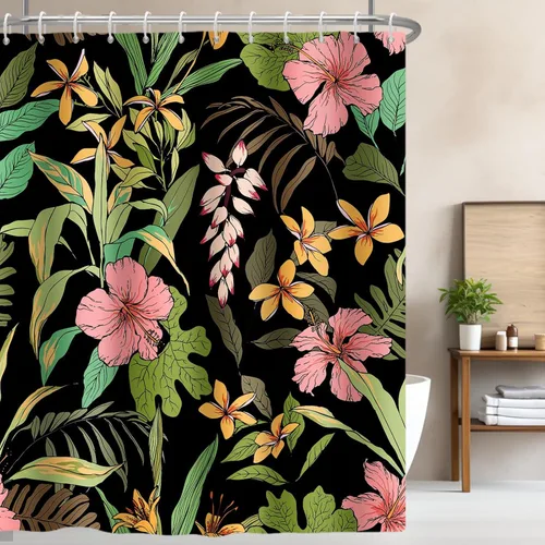 Miniatura 14 de Cortina de ducha en blanco y negro, divertido cabezal de ducha y gotas de agua, cortinas de ducha para baño, lavable a máquina, cortina de tela