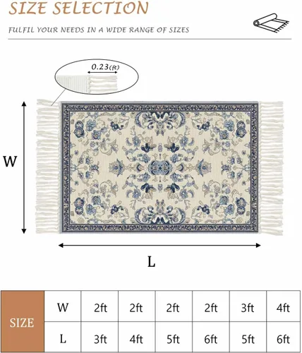 Miniatura 3 de Tassel Hand Woven Area Rug Retro Bohemia Navy Blue Pattern Entryway Rugs Washable Throw Mat,Tassel Carpets for Livingroom Kitchen Bedroom Dorm Decor