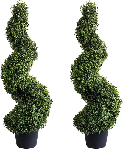 Miniatura 10 de Momoplant Topiario artificial en espiral de 3 pies/35 pulgadas, imitación de Milán, decoración interior y exterior, juego de 2, plantas de puerta