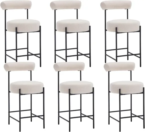 Miniatura 8 de EALSON Moderno juego de 2 taburetes de bar tapizados de lino con respaldo abierto curvo/asiento redondo, cómodas sillas de bar para isla de cocina