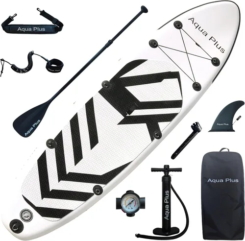 Miniatura 10 de Aqua Plus SUP inflable de 6 pulgadas de grosor para todos los niveles de habilidad, tabla de remo de pie, remo, bomba, mochila de viaje ISUP