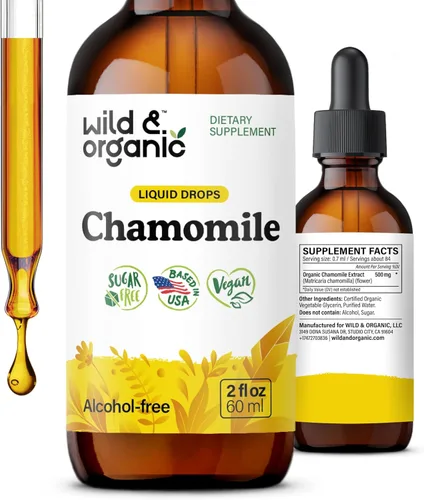 Wild & Organic Tintura de manzanilla - Añadir al té para apoyo de relajación - Gotas de flores de manzanilla de 500 mg - Suplemento de hierbas para
