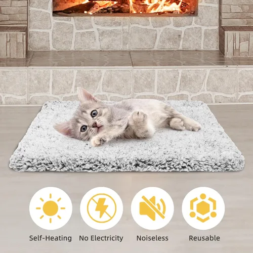 Miniatura 7 de PUPTECK Paquete de 4 camas autocalentables para gatos, almohadillas de felpa autocalentables de 20 x 16 pulgadas, alfombrillas térmicas para Gris