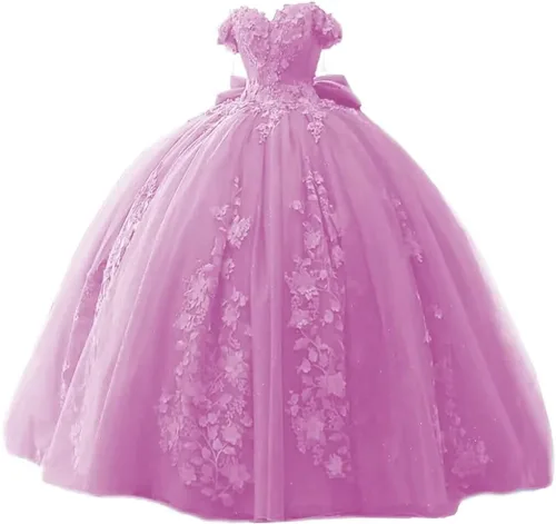 Miniatura 4 de TRHTX Vestidos de quinceañera con cuentas de encaje 2025 hinchados con hombros descubiertos dulces 16 vestidos de flores de tul vestido de membrillo