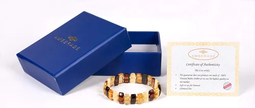 Miniatura 2 de AMBERAGE Pulsera elástica de ámbar báltico natural para mujer, hecha a mano con cuentas de ámbar báltico pulidocertificado, ÁMBAR, Ámbar