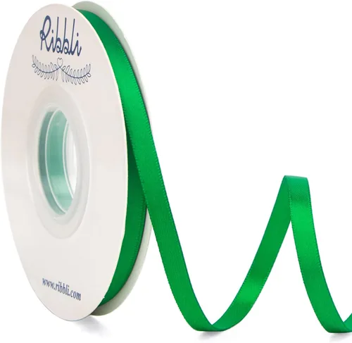 Ribbli - Cinta de satén de doble cara verde esmeralda, 1/4 pulgadas x 25 yardas, uso para ramo de lazos, envoltura de regalos, decoración de Navidad