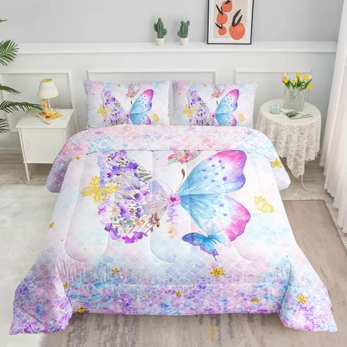 Miniatura 24 de Datura home - Juego de edredón de mariposa azul y negro para niñas y mujeres, juego de ropa de cama bohemio con estampado de mandala de mariposa