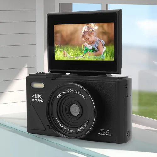 Miniatura 8 de Cámara digital 5K para fotografía con 3 pantallas abatibles de 180°, cámara de vlogging de 75MP para, cámara compacta HD, zoom digital 18X, cámaras