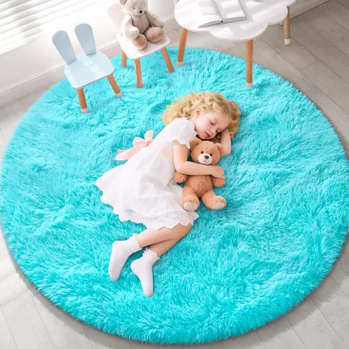 Miniatura 110 de EVOIONOS - Alfombra redonda gris para dormitorio, 5x5 pies; alfombras circulares suaves y esponjosas para sala de estar, alfombras de felpa peludas