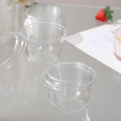 Miniatura 4 de Paquete de 100 vasos de plástico desechables apilables transparentes de 10 onzas con tapas planas, tazas de helado PET de 10.1 fl oz con tapas