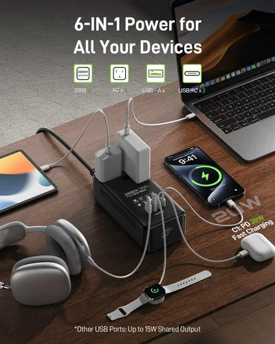 Miniatura 4 de EPICKA Convertidor de voltaje de onda sinusoidal pura de 2000 W, transformador de potencia de 220 V a 110 V con carga rápida PD USB-C de 20 W, 2
