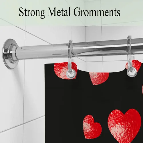 Miniatura 5 de Cortina de ducha de gnomo de San Valentín, decoración romántica de baño con corazones rojos, juego de cortinas de baño rojas y negras, decoración