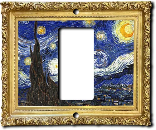 Miniatura 7 de Cubierta eléctrica acrílica decorativa de pintura de noche estrellada - Interruptor de luz triple