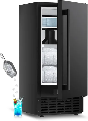 Máquina de hielo para debajo del mostrador con bomba de drenaje, 80 libras/día, almacenamiento de 24 libras, limpieza automática, temporizador de 24