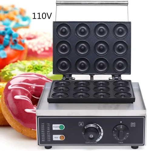Miniatura 4 de Máquina de donas eléctrica 110 V 1550 W 12 agujeros comercial con superficie antiadherente Máquina de gofres de calefacción de doble cara