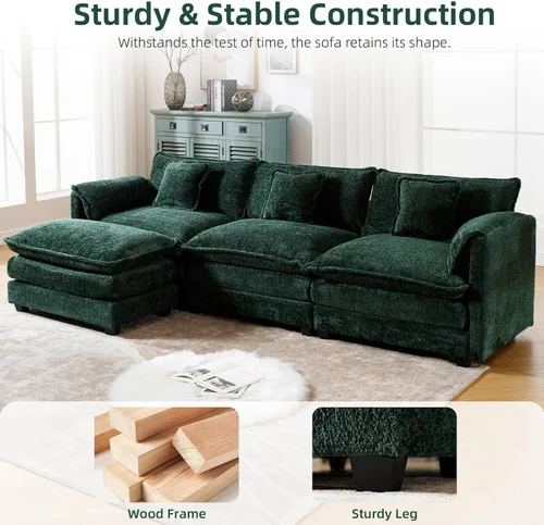 Miniatura 5 de GNIXUU Sofá modular de nube de 112 pulgadas, moderno sofá modular de felpilla en forma de L para sala de estar, cómodo sofá profundo de 4 plazas
