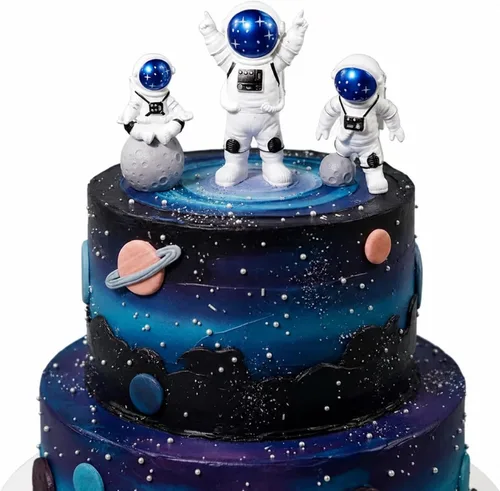 LUOZZY Juego de 3 figuras de astronauta para decoración de tartas, decoración de tartas del espacio exterior, modelo de astronauta en miniatura