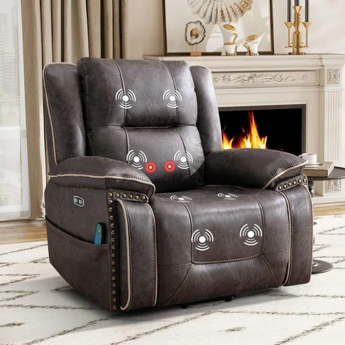 Miniatura 8 de Bonzy Home Silla reclinable eléctrica para personas mayores con masaje y calor, silla reclinable de piel sintética de doble motor con asiento