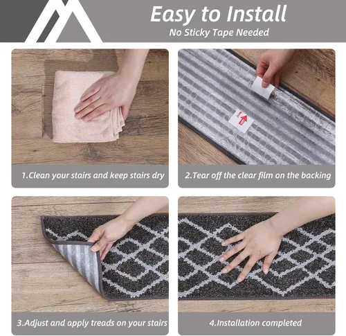 Miniatura 4 de COSY HOMEER Pisadas de Escalera Suaves Antideslizantes Alfombra 28inX9in Corredores de Escalera para Interiores para Escalones de Madera, Alfombras