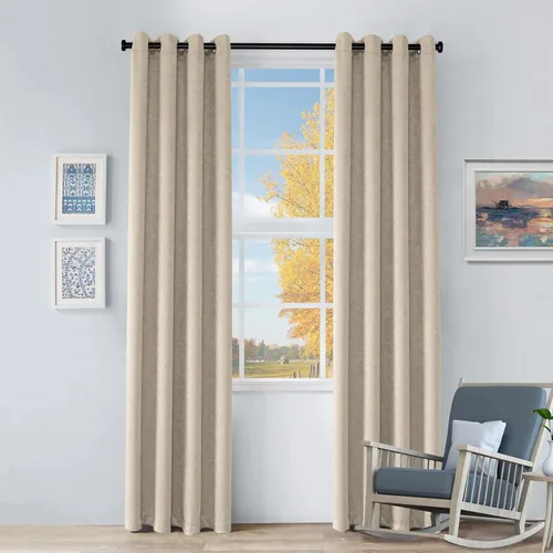 Miniatura 16 de BLUENILEMILLS Paneles de cortinas opacas para oscurecer la habitación con bolsillo para barra, cortinas perfectas para ventanas de cocina, Beige