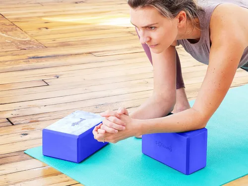 Miniatura 7 de Sol Living Bloques de yoga, paquete de 2 cojines de yoga de espuma EVA de alta densidad, para estirar, pilates, meditación, equipo de ejercicio, Azul