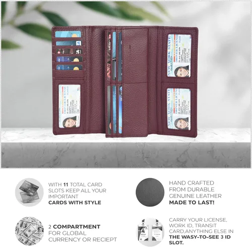Miniatura 3 de Carteras de piel con bloqueo RFID, para cheques, con 11 ranuras para tarjetas, para mujer, cartera Rfid