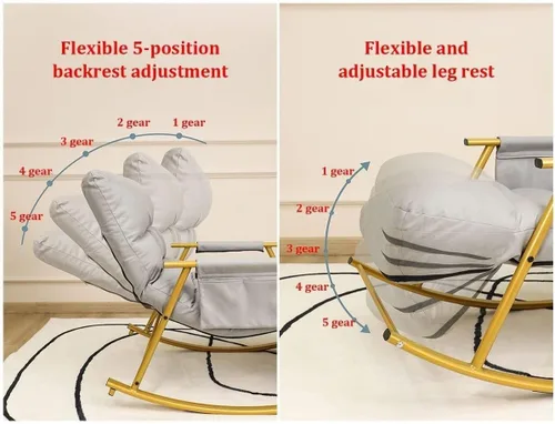 Miniatura 5 de Comfortable Balcony Rocking Chair with Steel Legs Adjustable Footrest PaddedFabric Seat Modern Living Room Accent Chair Yellow and Black