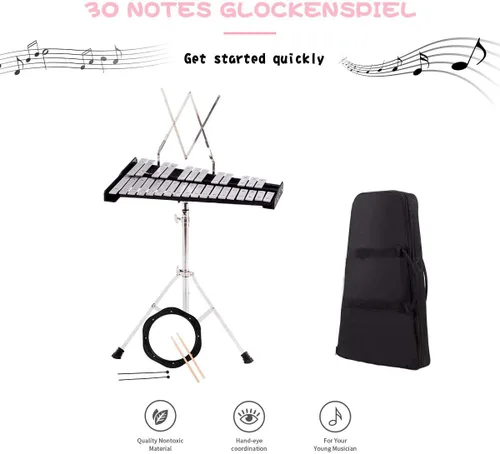 Miniatura 5 de Giantex Kit de campana de percusión Glockenspiel de 30 notas con estuche de transporte, almohadilla de práctica, soporte de altura ajustable, mazos