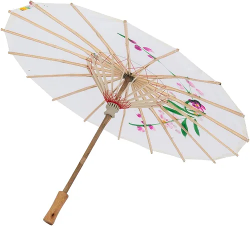 Miniatura 2 de Sombrilla japonesa china de 22" para niños, para bodas, fotografía, disfraces, cosplay, decoración y otros eventos Blanco