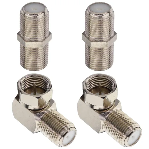 Adaptador coaxial de 90 grados tipo F macho a hembra, conector coaxial de 90 grados, pared plana, forma de L, 2 piezas + 2 conectores de cable