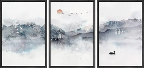 Miniatura 41 de NWT Lienzo enmarcado para pared, juego de arte en acuarela pastel, bosque de montaña oscura, naturaleza silvestre, ilustraciones de arte moderno