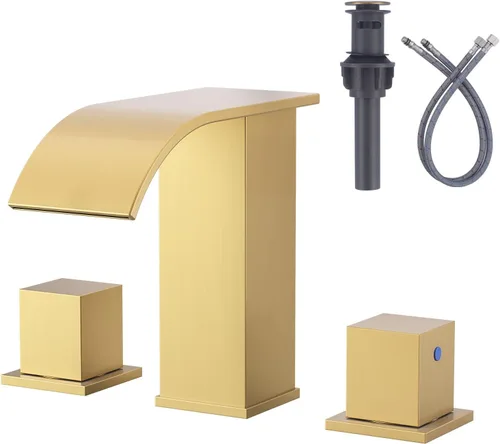 Miniatura 9 de ARCORA Grifo de baño de cascada de bronce aceitado – Grifos de baño de 8 pulgadas para fregaderos, 3 agujeros, 2 asas, grifo de lavabo de baño