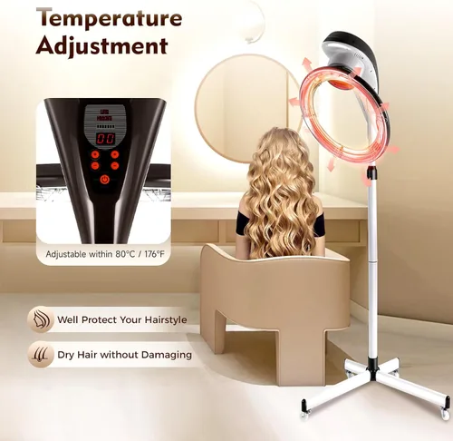Miniatura 3 de YIYIBYUS Secador de pelo de pie, procesador profesional giratorio orbitante para teñir el cabello, tratamiento con aceite, secado de cabello, Gris