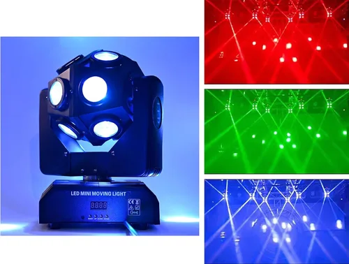 Miniatura 8 de Luz de Escenario de Cabeza Móvil RGBW 12LED Luces de Haz Giratorio Luces de Iluminación Ascendente de Escenario para Eventos Activada por Sonido