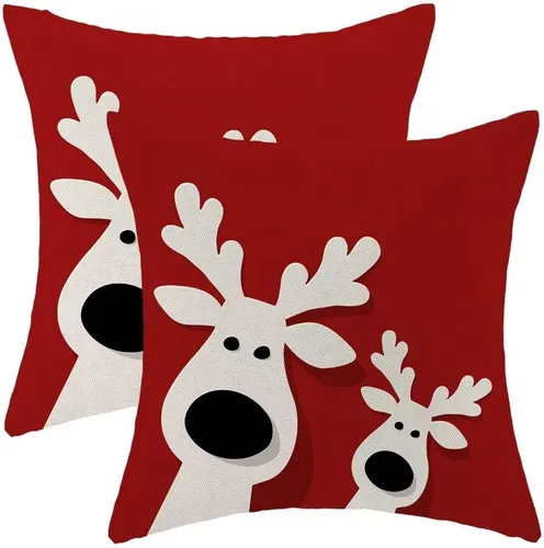 Miniatura 25 de AEIOAE Juego de 2 fundas de almohada de Navidad de 12 x 20 pulgadas, color rojo ciervo, alce y ciervo, fundas decorativas de lino de Navidad
