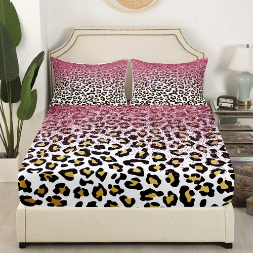 Miniatura 27 de Juego de sábanas con estampado de manchas de piel de cheetah abstracto, sábana bajera tamaño individual para niños, niñas y mujeres, decoración