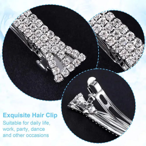 Miniatura 4 de Pinzas para el cabello con diamantes de imitación, 4 unidades, pinzas para el cabello de cristal brillante, color plateado, pequeñas pinzas