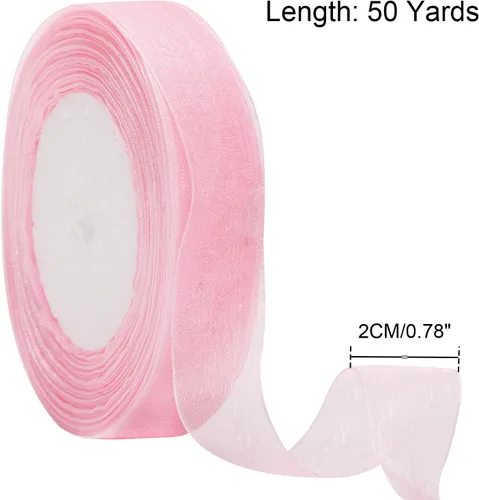 Miniatura 2 de Joycraft - Cinta de organza transparente rosa de 3/4 pulgadas, cinta de gasa de 50 yardas, cinta de tul para ramo de flores, cintas de envoltura
